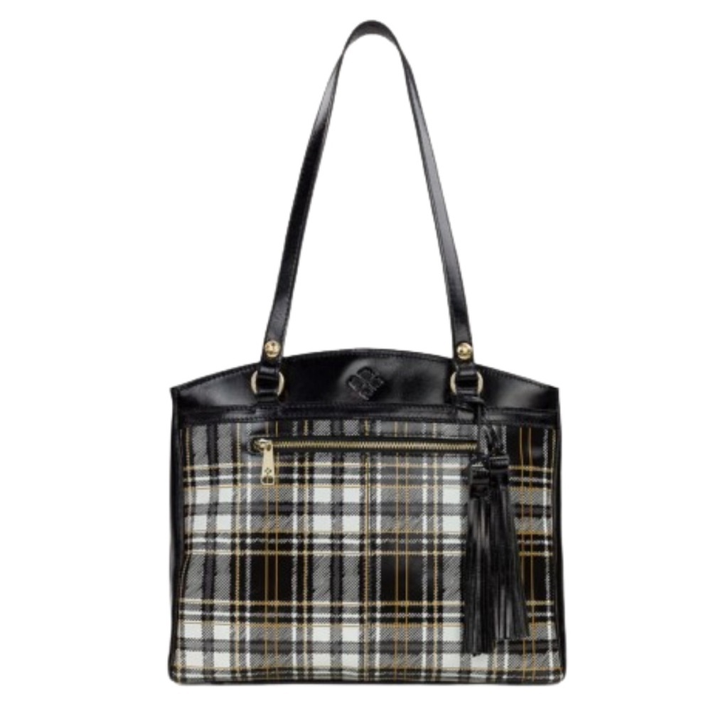 Patricia Nash Poppy Tote/Purse Tassels Black & White Plaid W/ Dust Bag SOLD OUT - Picture 1 of 8